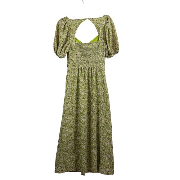 ASTR The Label New Lime Pink Ditsy Floral Midi Dress Medium Cut Out Smocked - Picture 12 of 13